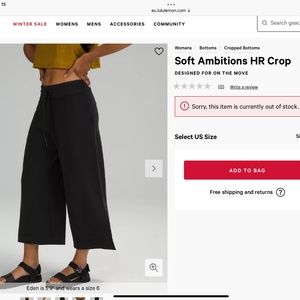 Lululemon Soft Ambitions HR Crop Black Pants